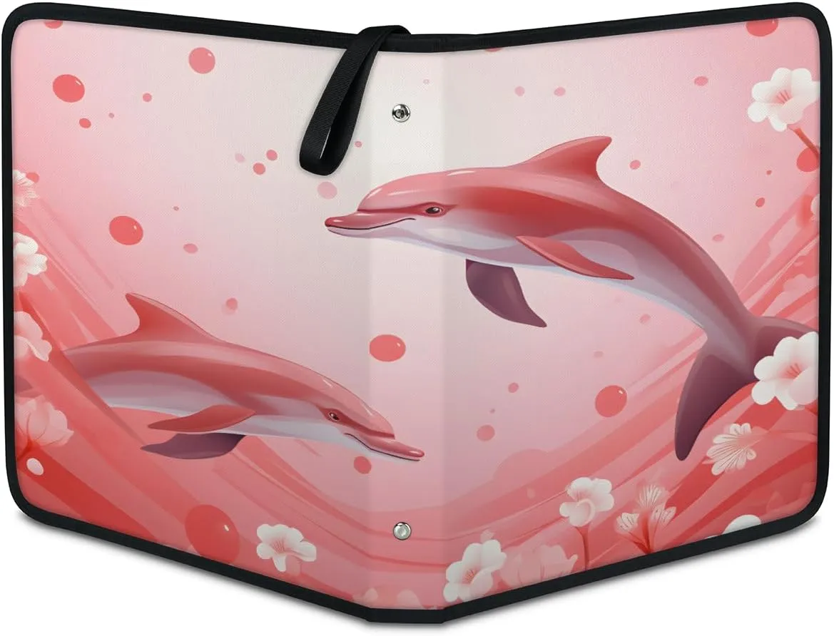 Valentine's Day Dolphin 3 Ring Trading Zipper Binder Strap, Trading Card Binder 4 Pocket, 400 Pockets Card Holder with 50 Removable Sleeves for Game Cards