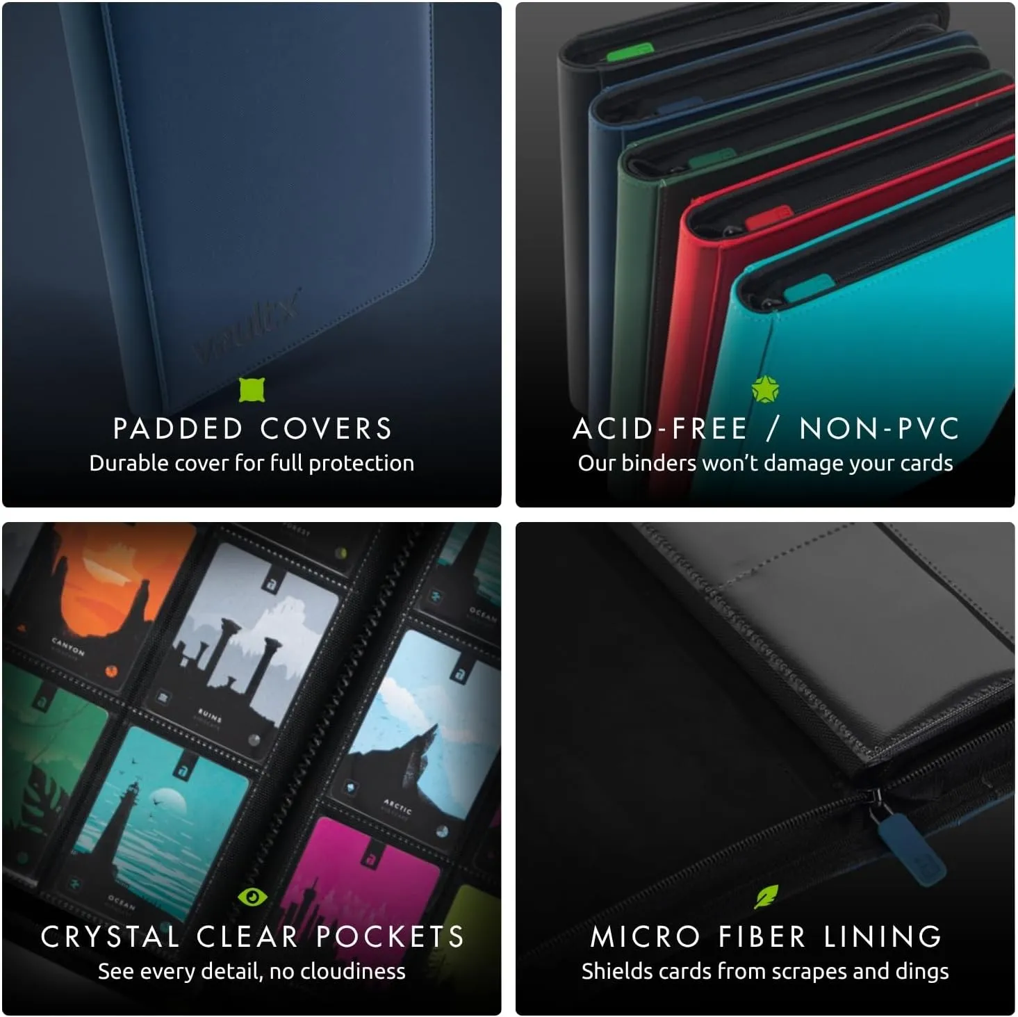 Vault X 12 Pocket Trading Card Zip Binder - 480 cards, Premium Exo-Tec Album Material, 20 Side-Loading Pages, Folder for Collectible Card Games, Sports, TCG (Blue)