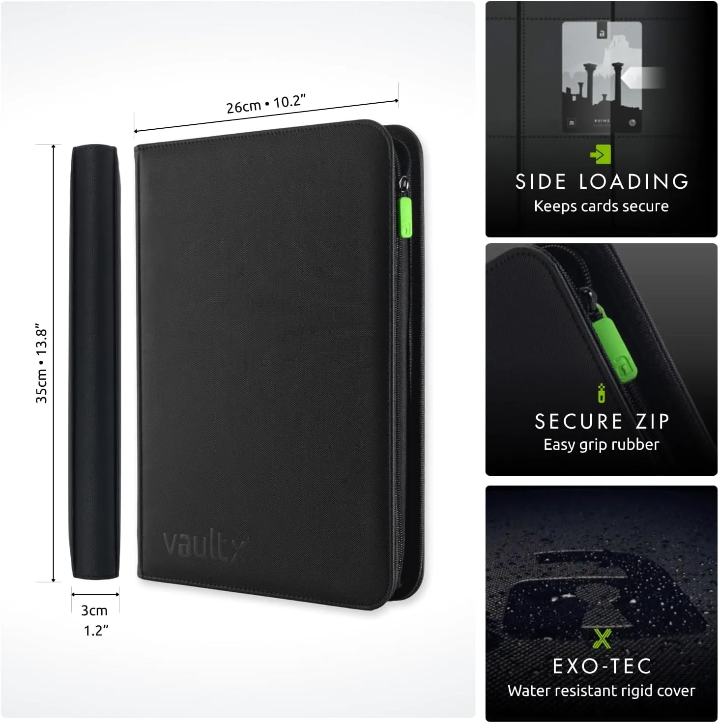 Vault X 9 Pocket Trading Card Zip Binder, 360 Cards, Premium Exo-Tec Album Material, 20 Side-Loading Pages, Folder for Collectible Games, Sports, TCG (Black)