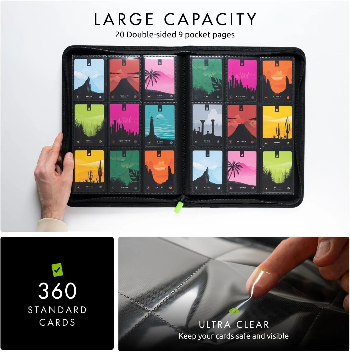 Vault X 9 Pocket Trading Card Zip Binder, 360 Cards, Premium Exo-Tec Album Material, 20 Side-Loading Pages, Folder for Collectible Games, Sports, TCG (Black)