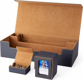 Venssu MTG Deck Box Holds 5 Display Card Deck Boxes with Playmat and Dice Box,Includes 10 colorful dividers and 1 card supporter, Trading Card Storage Box For Magic Game Cards(Black and Brown)