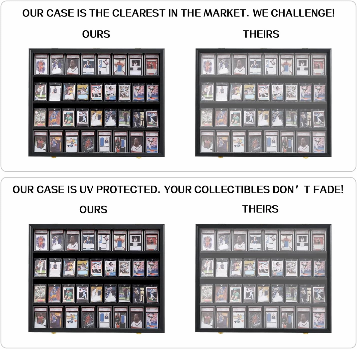 VERANI Baseball Card Display Case - 36 Graded Sports Card Display Frame - Holds Sport Cards with UV Protection Clear View Lockable Wall Cabinet for Football Basketball Trading Card Horizontal - 2Pack