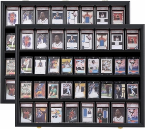 VERANI Baseball Card Display Case - 36 Graded Sports Card Display Frame - Holds Sport Cards with UV Protection Clear View Lockable Wall Cabinet for Football Basketball Trading Card Horizontal - 2Pack