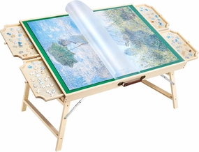 VEVOR 1500-Piece Puzzle Table with 4 Drawers, Adjustable 6-Angle Tilt, 34x25in Felt Surface Board at 16in Height, Folding Legs & Cover, Adult Jigsaw Accessories, Gift for Mom