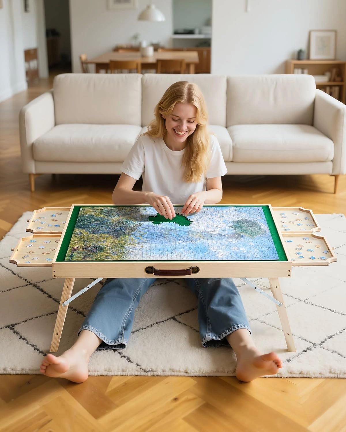 VEVOR 1500-Piece Puzzle Table with 4 Drawers, Adjustable 6-Angle Tilt, 34x25in Felt Surface Board at 16in Height, Folding Legs & Cover, Adult Jigsaw Accessories, Gift for Mom