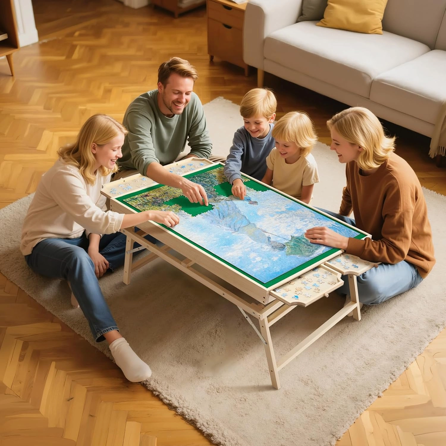 VEVOR 1500-Piece Puzzle Table with 4 Drawers, Adjustable 6-Angle Tilt, 34x25in Felt Surface Board at 16in Height, Folding Legs & Cover, Adult Jigsaw Accessories, Gift for Mom