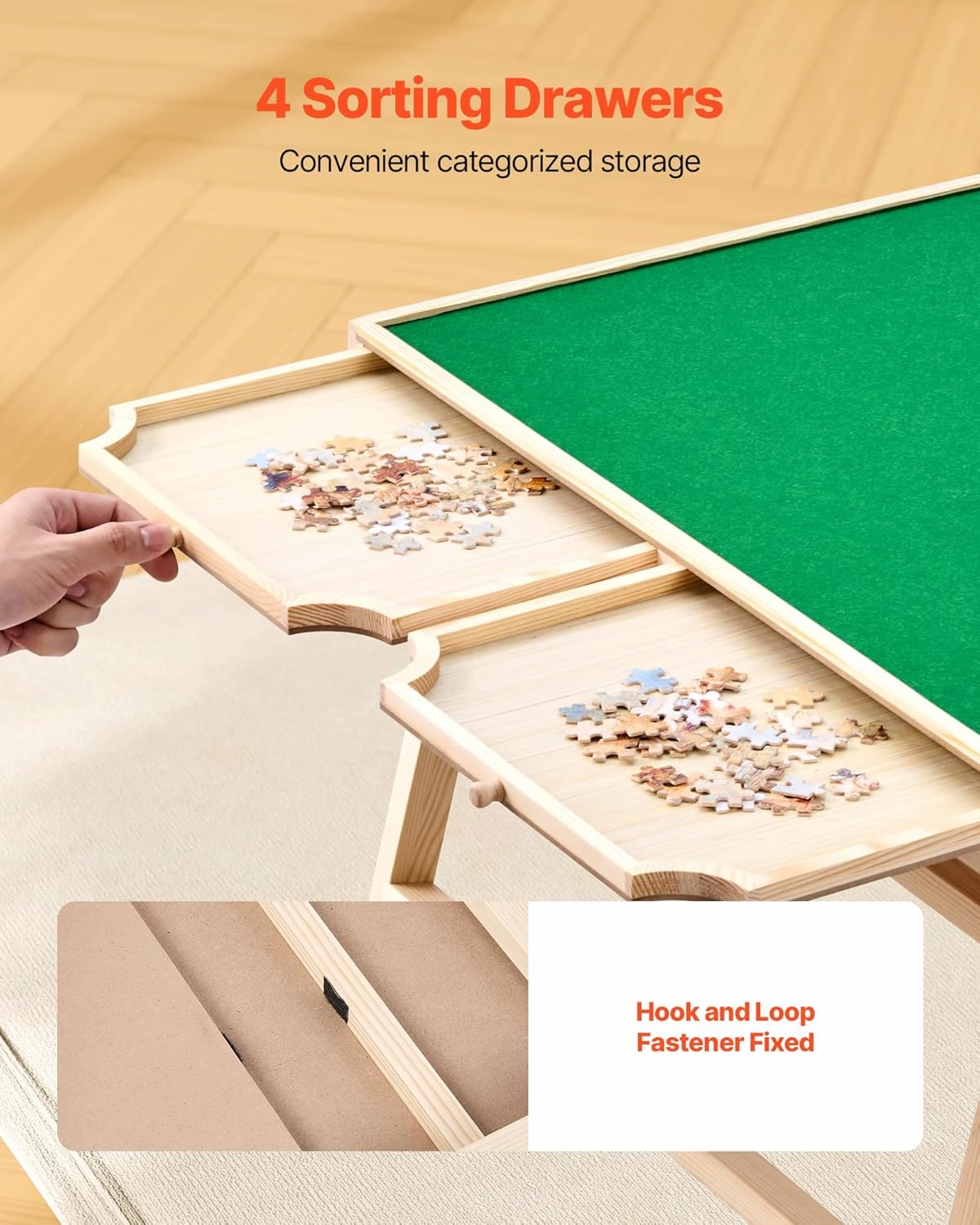 VEVOR 1500-Piece Puzzle Table with 4 Drawers, Adjustable 6-Angle Tilt, 34x25in Felt Surface Board at 16in Height, Folding Legs & Cover, Adult Jigsaw Accessories, Gift for Mom