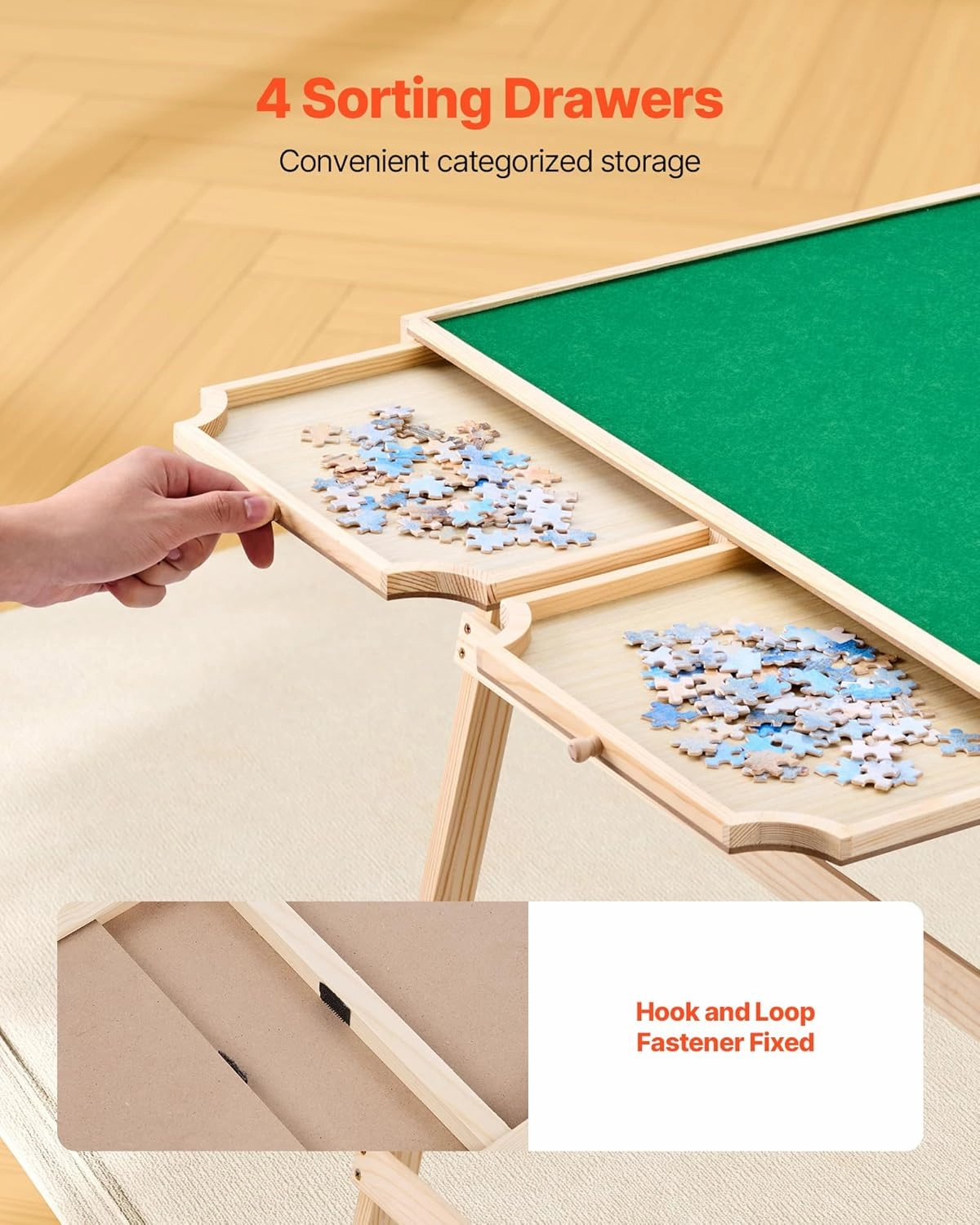 VEVOR 1500-Piece Puzzle Table with 4 Drawers, Adjustable 6-Angle Tilt, 34x25in Felt Surface Board at 26in Height, Folding Legs & Cover, Adult Jigsaw Accessories, Gift for Mom