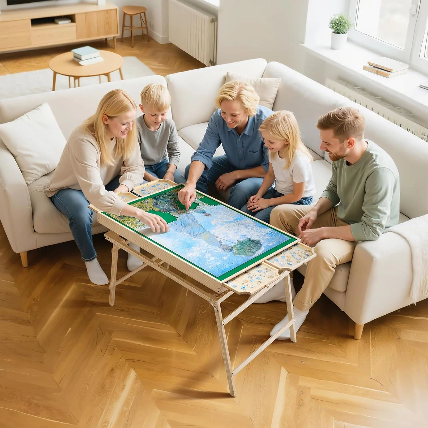 VEVOR 1500-Piece Puzzle Table with 4 Drawers, Adjustable 6-Angle Tilt, 34x25in Felt Surface Board at 26in Height, Folding Legs & Cover, Adult Jigsaw Accessories, Gift for Mom