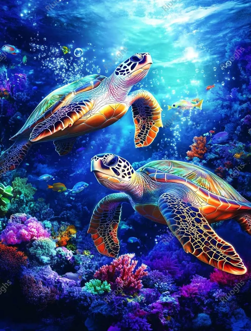 Vibrant Sea Turtle Fish in Summer 1000 Pieces Jigsaw Puzzles for Adults Challenging Entertainment Wooden Puzzle Toys Home Decoration Challenge Puzzle Games Best Gifts for Family,Children,Friends
