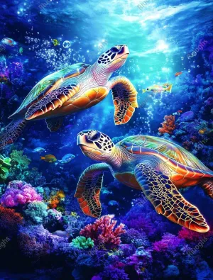 Vibrant Sea Turtle Fish in Summer 1000 Pieces Jigsaw Puzzles for Adults Challenging Entertainment Wooden Puzzle Toys Home Decoration Challenge Puzzle Games Best Gifts for Family,Children,Friends