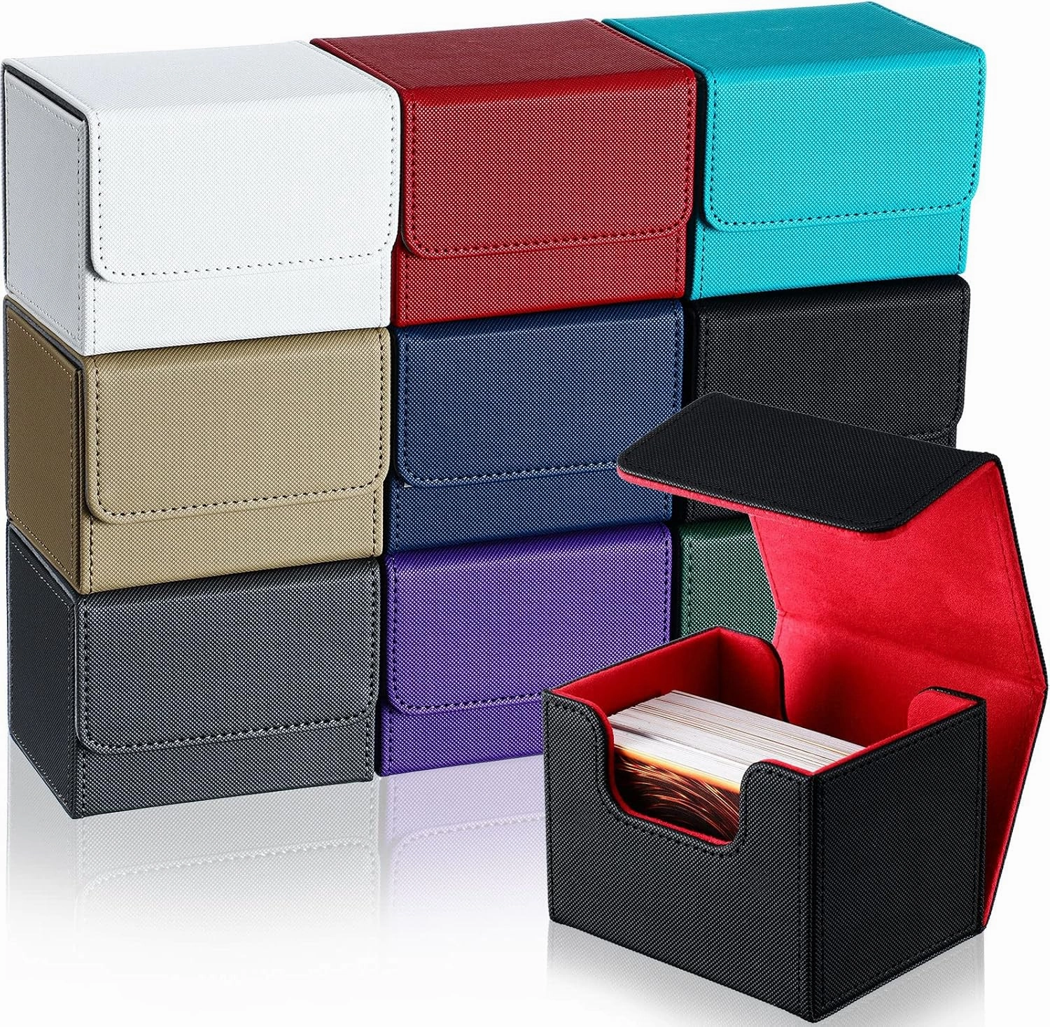 Vicenpal 10 Pieces Leather Deck Game Card Box Magnetic Card Game Case for 100 Plus Gaming Storage Containers Compatible with MTG Deck Boxes,10 Colors