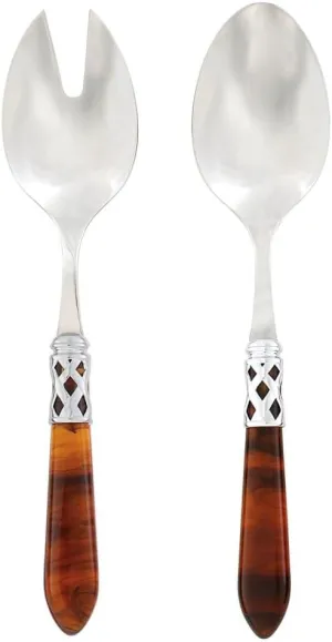 Vietri Aladdin Brilliant Tortoiseshell Salad Server Set, 18/10 Stainless Steel Salad Tosser Utensils