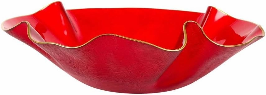 Vietri Holiday Glass Medium Ruffled Bowl - Italian Made Christmas Serving Dish Collectible, 12" D