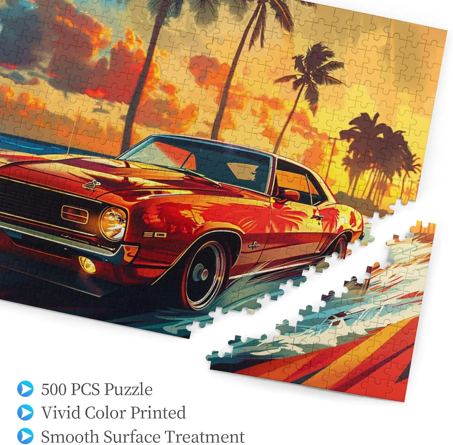 Vintage Muscle Car Puzzle for Adults 500 Pieces - Unique Artwork, Classic Wooden Puzzle, Enthusiast Gifts, Creative Activity Hobbies