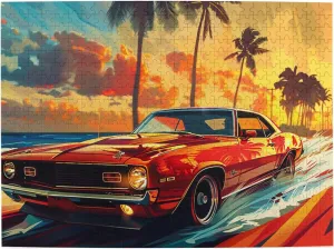 Vintage Muscle Car Puzzle for Adults 500 Pieces - Unique Artwork, Classic Wooden Puzzle, Enthusiast Gifts, Creative Activity Hobbies