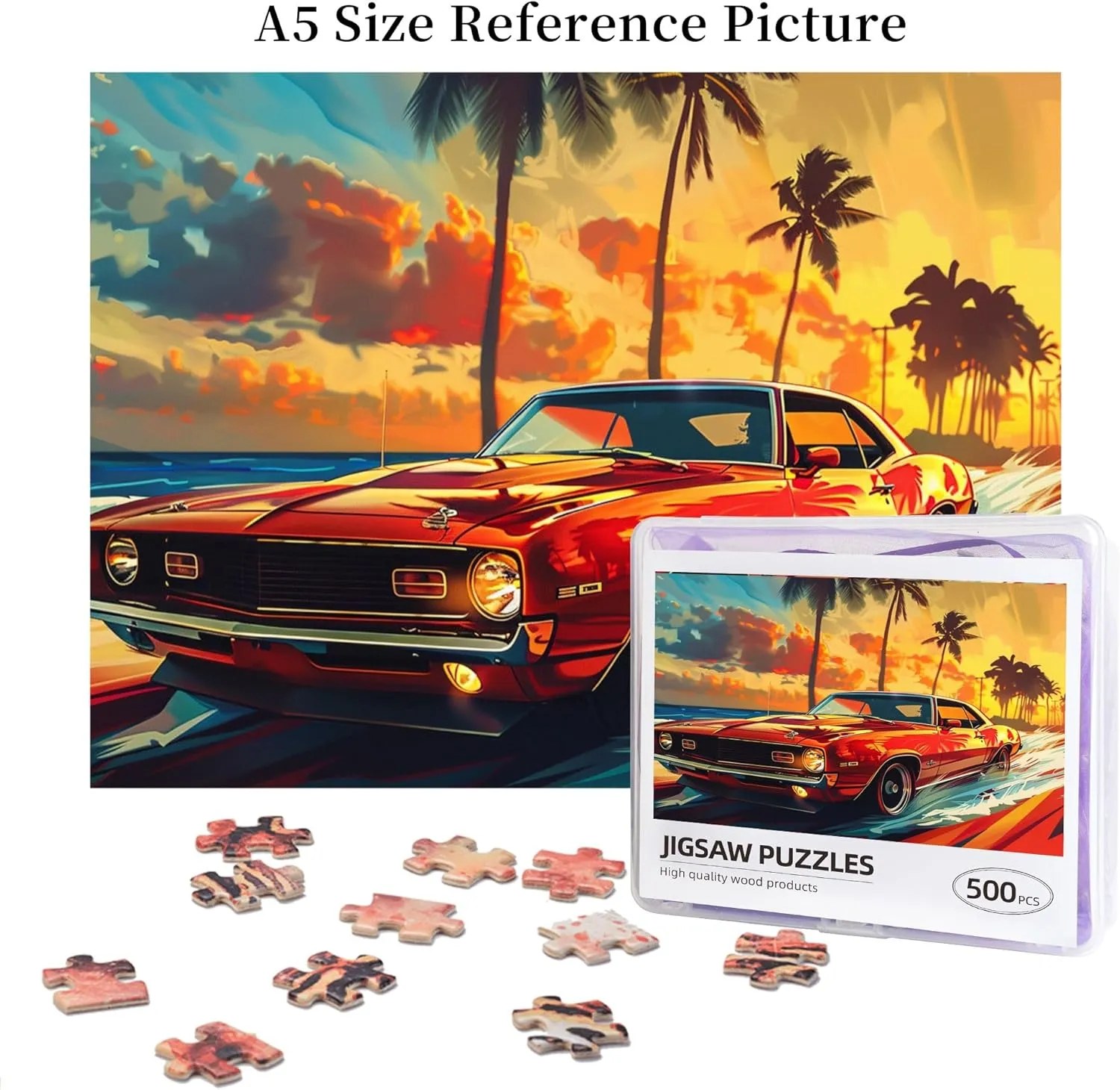 Vintage Muscle Car Puzzle for Adults 500 Pieces - Unique Artwork, Classic Wooden Puzzle, Enthusiast Gifts, Creative Activity Hobbies
