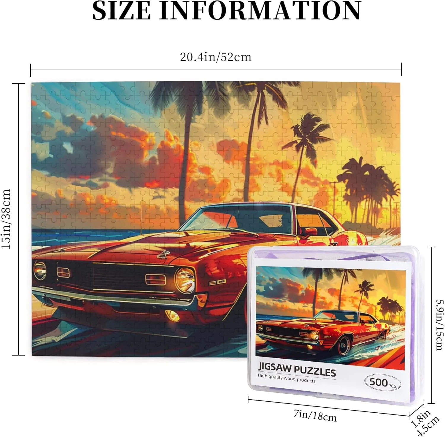 Vintage Muscle Car Puzzle for Adults 500 Pieces - Unique Artwork, Classic Wooden Puzzle, Enthusiast Gifts, Creative Activity Hobbies