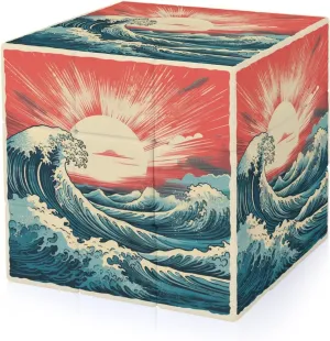 Vintage Surf Sea Waves with Sun Adults 3x3x3 Color-Matching Smooth Fully Printed Cube Gift