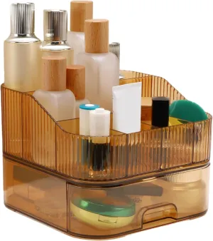 VOCOSTE 1 Set Makeup Organizer with Stackable Drawer, 7 Grids Makeup Organizer for Countertop Vanity, Skincare Organizers Cosmetic Display Cases, Amber Orange