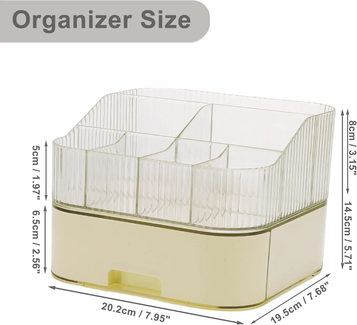 VOCOSTE 1 Set Makeup Organizer with Stackable Drawer, 7 Grids Makeup Organizer for Countertop Vanity, Skincare Organizers Cosmetic Display Cases, Clear White
