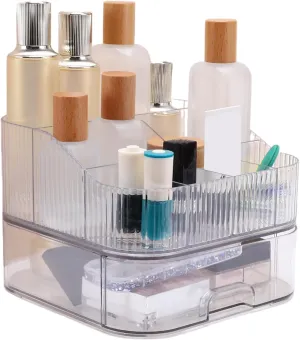 VOCOSTE 1 Set Makeup Organizer with Stackable Drawer, 7 Grids Makeup Organizer for Countertop Vanity, Skincare Organizers Cosmetic Display Cases, Clear