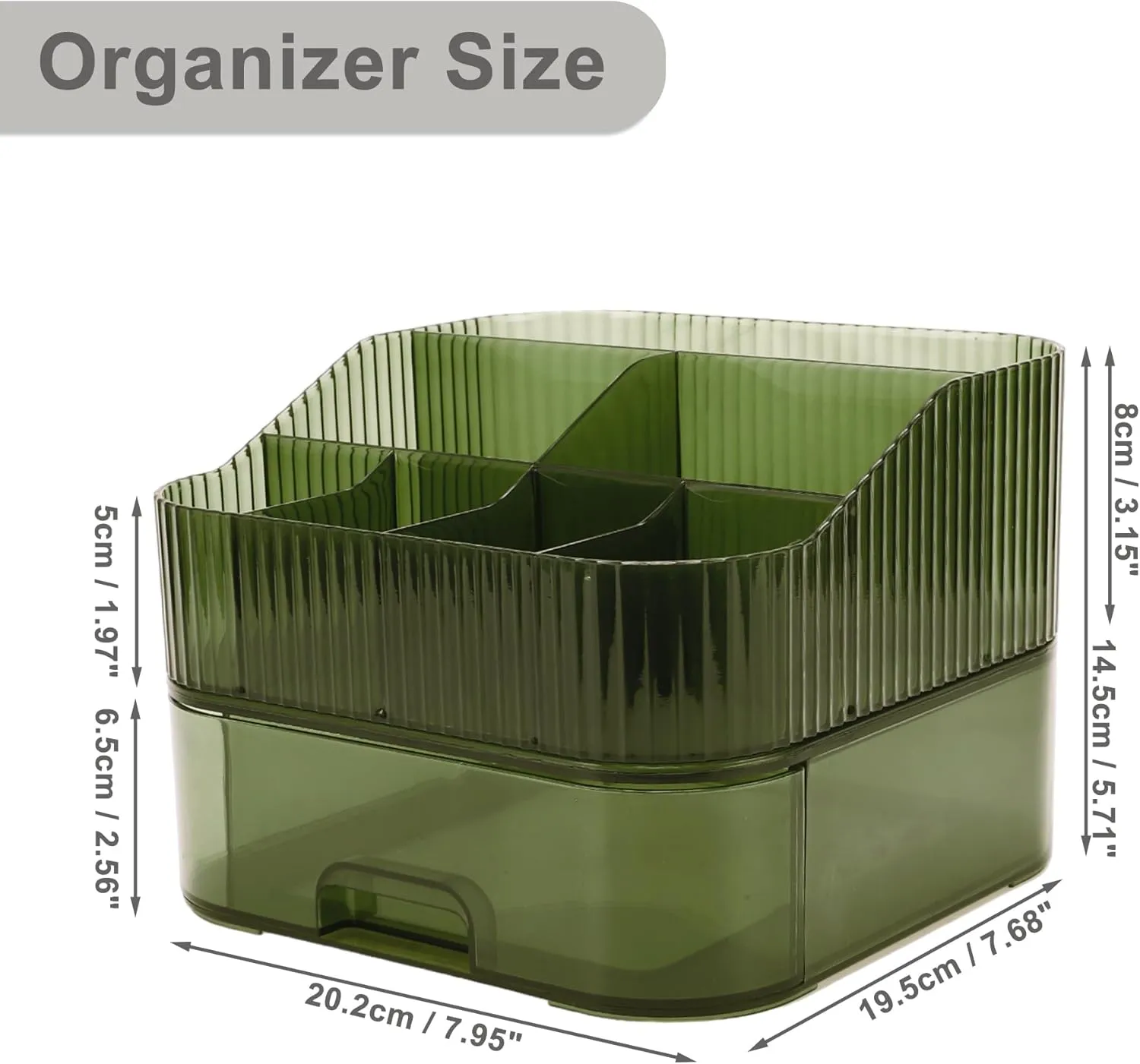 VOCOSTE 1 Set Makeup Organizer with Stackable Drawer, 7 Grids Makeup Organizer for Countertop Vanity, Skincare Organizers Cosmetic Display Cases for Lotions Lipsticks Brushes, Green