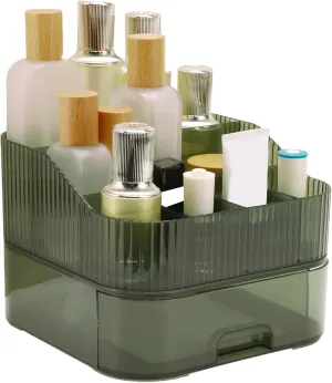 VOCOSTE 1 Set Makeup Organizer with Stackable Drawer, 7 Grids Makeup Organizer for Countertop Vanity, Skincare Organizers Cosmetic Display Cases for Lotions Lipsticks Brushes, Green