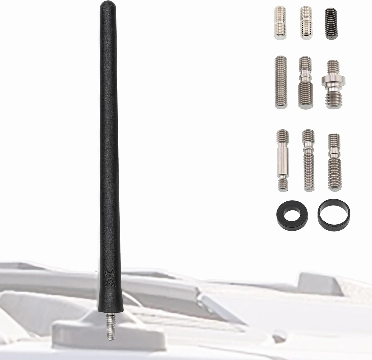Votex Black Short Rubber 6 3/4 Inch Universal Antenna Kit - Car Wash Proof, Easy Setup, Enhanced Reception with Copper Coil, Stainless Steel Threading, Flexible & Durable Fits Cars, Trucks, SUVs