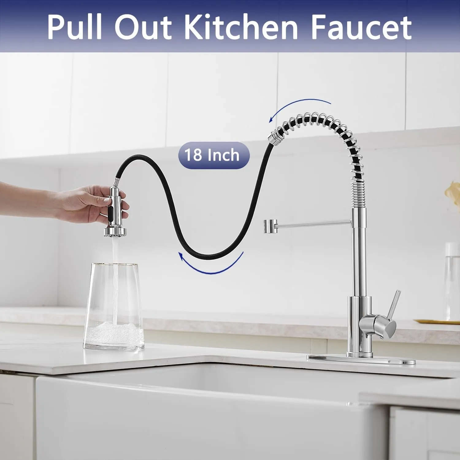 VOTON Kitchen Faucets with Pull Out Sprayer Commercial Spring Sink Faucet Stainless Steel Chrome Pull Down Single Handle Farmhouse faucets with Deck Plate for Camper Laundry Utility Rv Wet Bar
