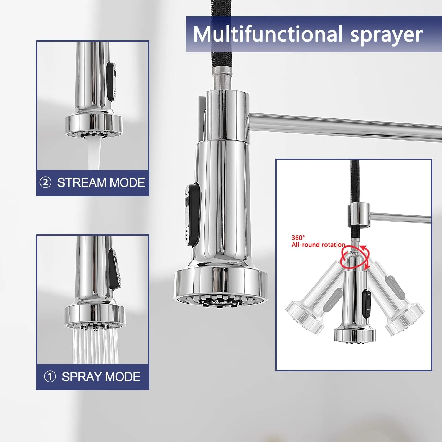 VOTON Kitchen Faucets with Pull Out Sprayer Commercial Spring Sink Faucet Stainless Steel Chrome Pull Down Single Handle Farmhouse faucets with Deck Plate for Camper Laundry Utility Rv Wet Bar