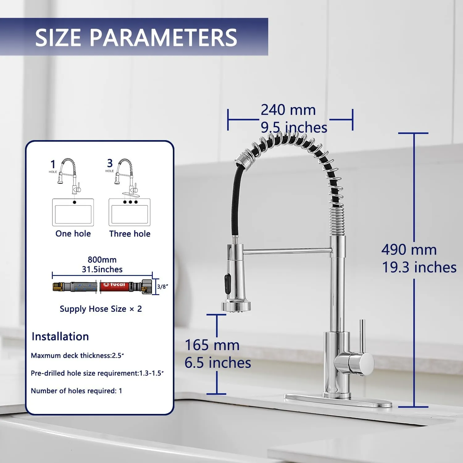 VOTON Kitchen Faucets with Pull Out Sprayer Commercial Spring Sink Faucet Stainless Steel Chrome Pull Down Single Handle Farmhouse faucets with Deck Plate for Camper Laundry Utility Rv Wet Bar