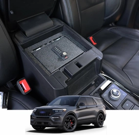 WASAI Center Console Gun Safe - Console Gun Vault Compatible with Ford Explorer 2020-2025, High Security Armrest Lock Box with 4 Digit Combination Lock with Key