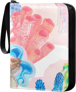 Watercolor-aquarium-print Card Collector Holder for Collectible Boys Girls Game Sports Cards MTG TCG, 4 Pockets Trading Card Folder Zip Card Binder, FYGJRFTJ6958