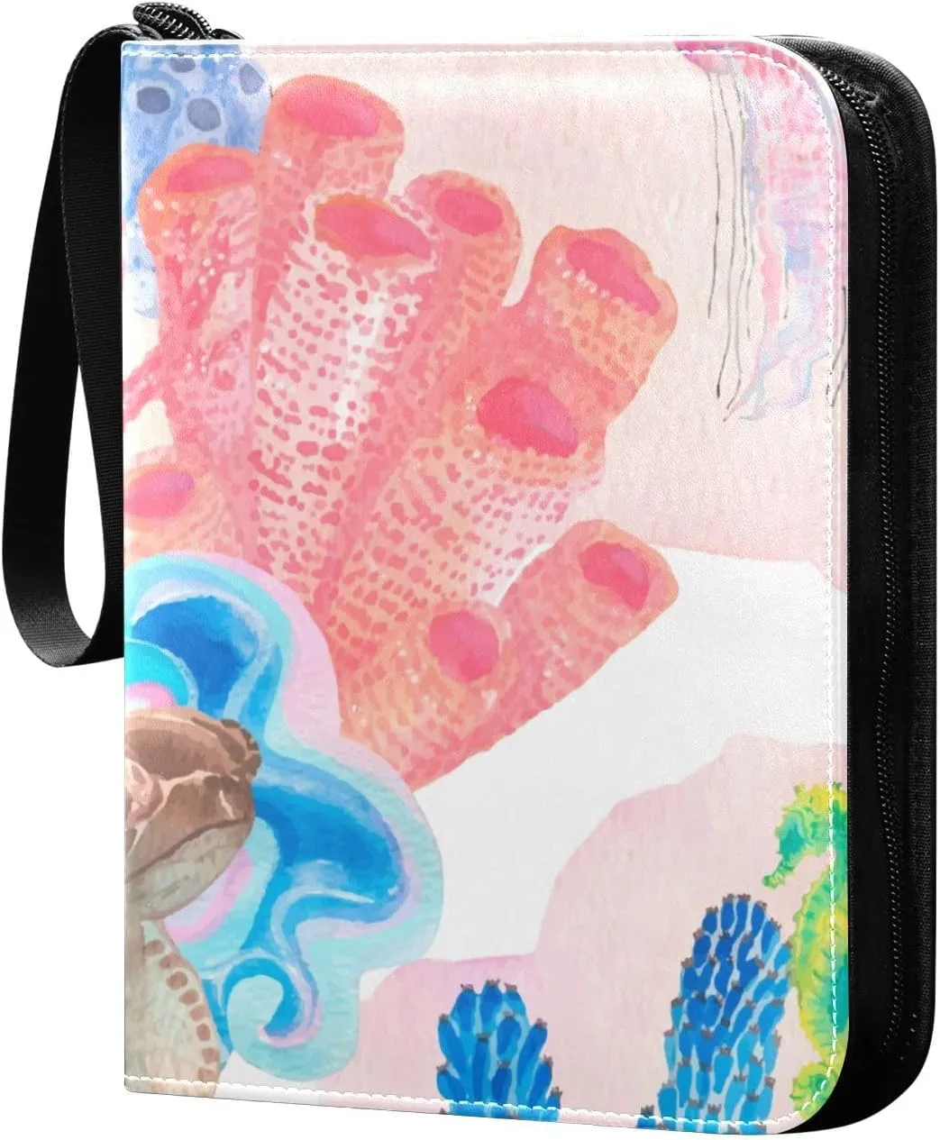 Watercolor-aquarium-print Card Collector Holder for Collectible Boys Girls Game Sports Cards MTG TCG, 4 Pockets Trading Card Folder Zip Card Binder, FYGJRFTJ6958