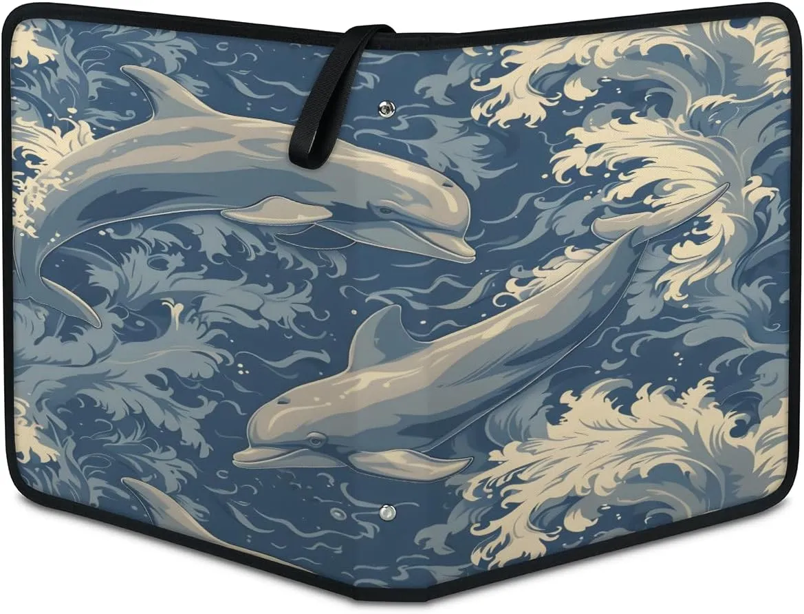 Watercolor Dolphins 3 Ring Trading Zipper Binder Strap, Trading Card Binder 4 Pocket, 400 Pockets Card Holder with 50 Removable Sleeves for Game Cards