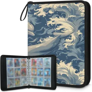 Watercolor Dolphins 3 Ring Trading Zipper Binder Strap, Trading Card Binder 4 Pocket, 400 Pockets Card Holder with 50 Removable Sleeves for Game Cards
