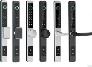 Waterproof Outdoor Fingerprint Lock TTLOCK Bluetooth APP RFID Card Code Electronic Smart Door Lock Aluminum/Glass Sliding Door(3585-3 Hook,Silvery)