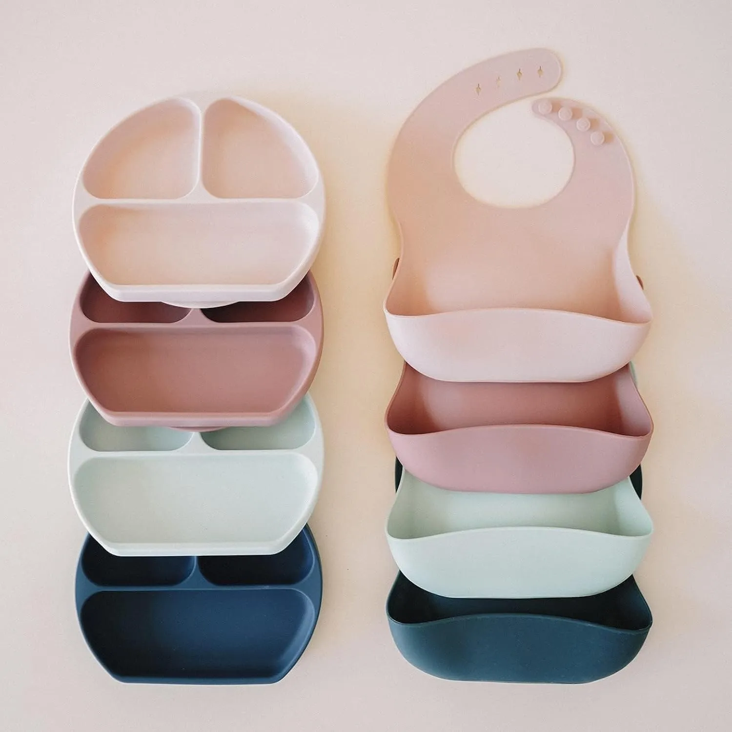 Waterproof Silicone Bib Set with Adjustable Neck Closure - Durable Silicone Bibs for Babies - Set of 2
