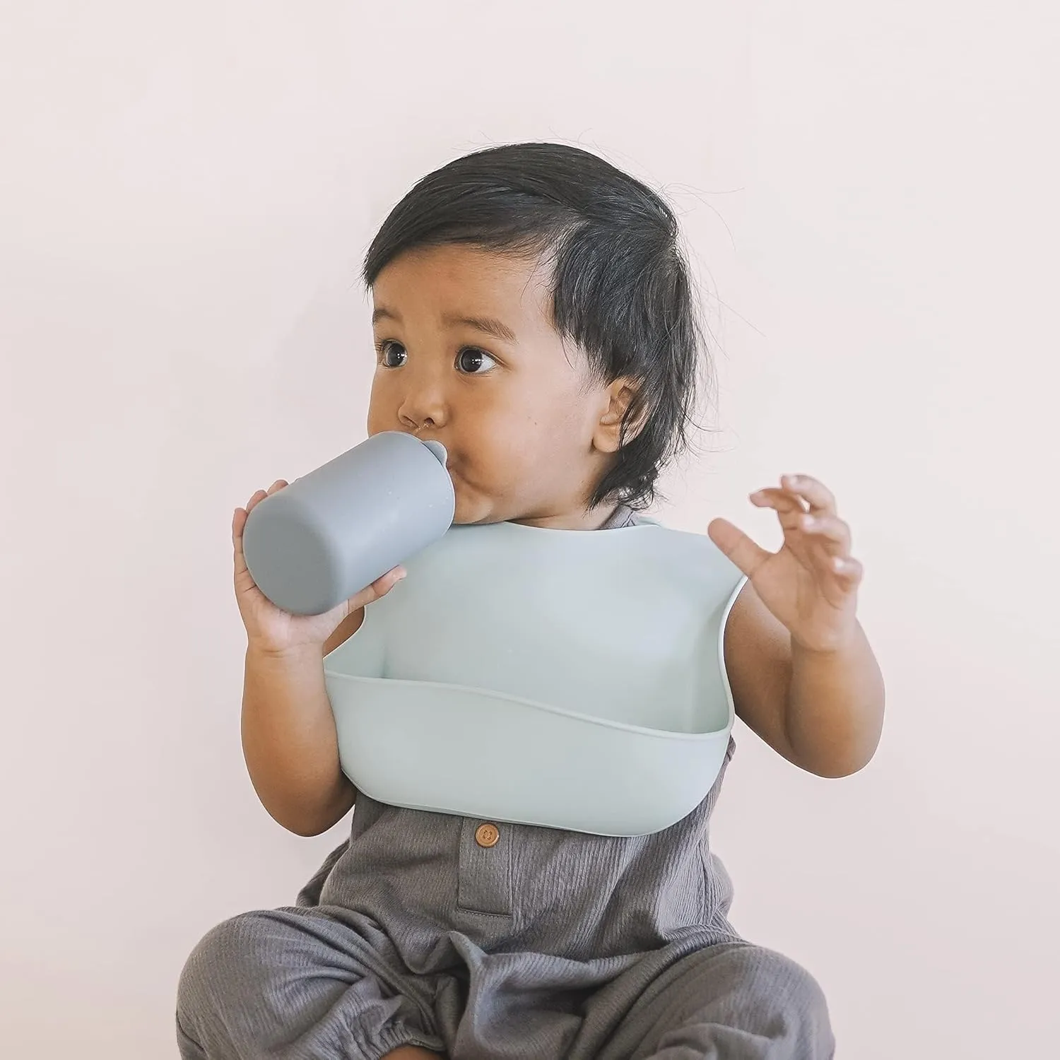 Waterproof Silicone Bib Set with Adjustable Neck Closure - Durable Silicone Bibs for Babies - Set of 2