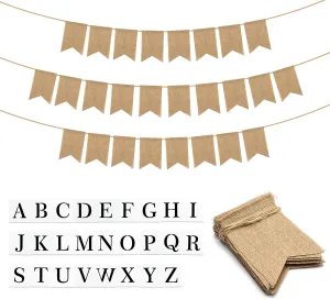 WATINC 26 Pack DIY Burlap Banner Set Include Letter Stencil, Design Swallowtail Flags for Kids and Adults, Handwriting Banner for Birthday and Independence Party, Unique Hand Draw Home Summer Decor