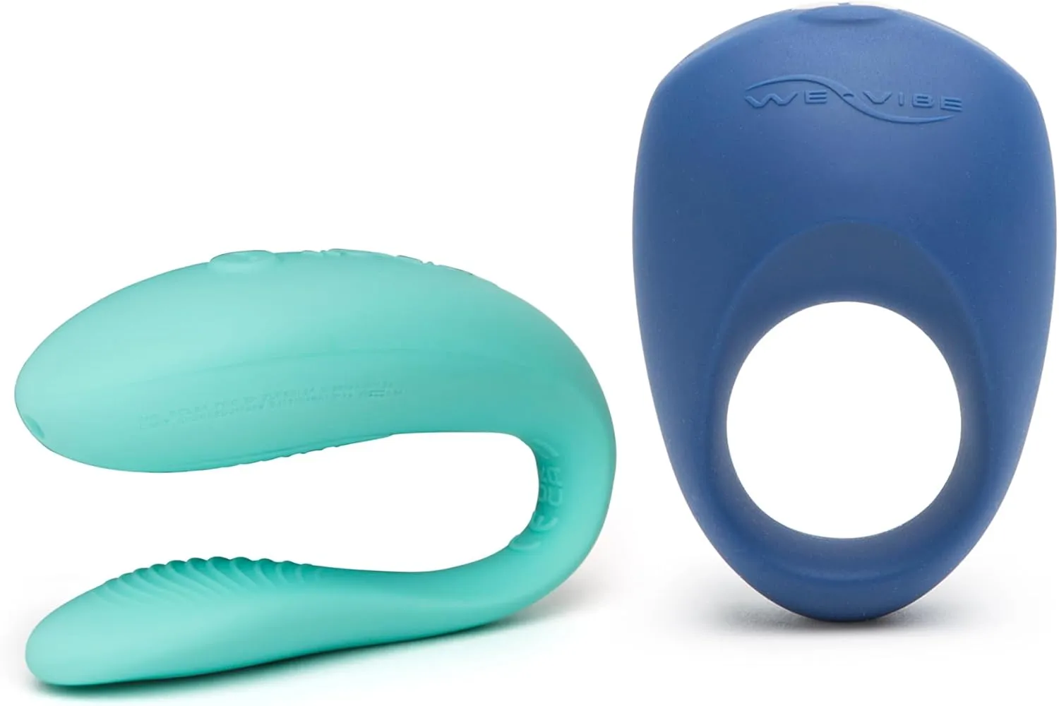 We-Vibe Sync Lite Turquoise C-Shaped Couples Vibrator & Pivot Vibrating Cock Ring - App Controlled Couples Sex Toys Bundle