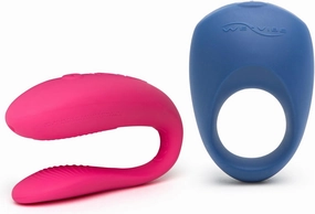 We-Vibe Sync Lite Coral C-Shaped Couples Vibrator & Pivot Vibrating Cock Ring - App Controlled Couples Sex Toys Bundle