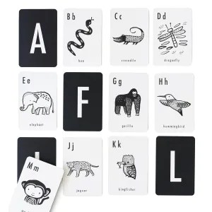 Wee Gallery Educational Flashcards for Babies, Double Sided Black and White Learning Flash cards, Jungle Animal Alphabet Cards for Visual Stimulation and Cognitive Development of Infants and Toddlers