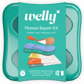 Welly Human Repair Kit - Adhesive Flexible Fabric Bandages, Singe Use Ointments Triple Antibiotic, Hand Sanitizer, and Hydrocortisone - 42 Count