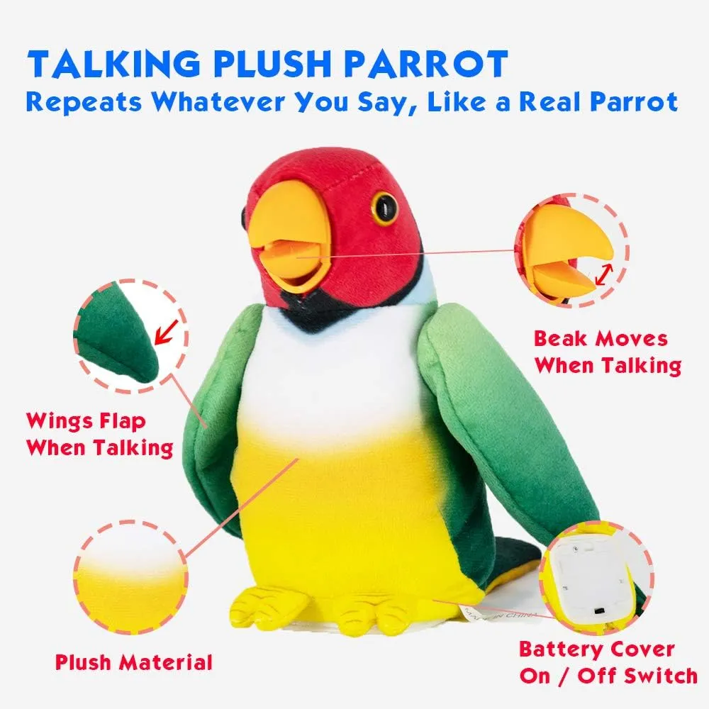 WEofferwhatYOUwant Interactive Talking Plush Parrot Stuffed Animal - Voice Activated Repeating Toy for Kids, Mimicking Bird Toy