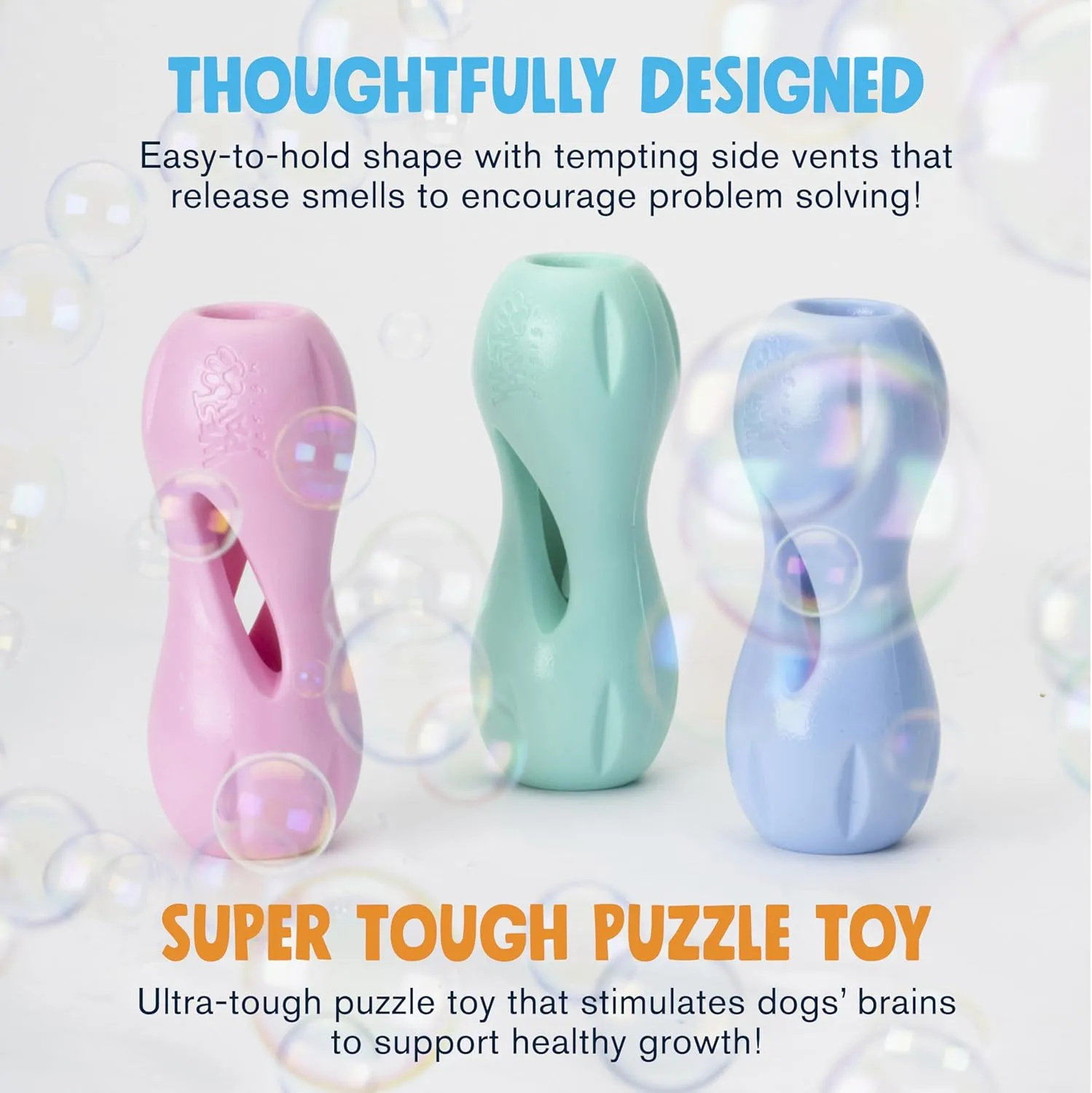 WEST PAW Zogoflex Qwizl Dog Puzzle Treat Toy – Interactive Chewing for Dogs – Dispenses Pet Treats – Brightly-Colored Dog Enrichment Toy for Aggressive Chewers, Fetch, Catch, Large 6.5", Periwinkle