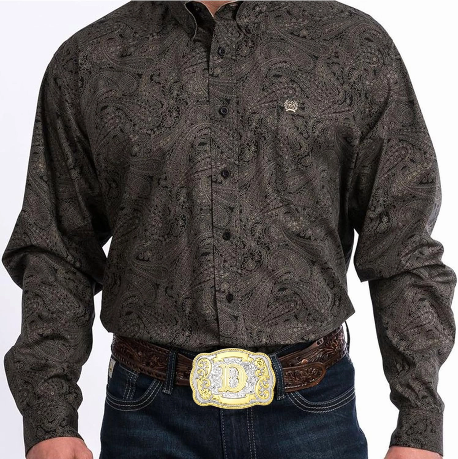Western Initial Letter ABC to XYZ Belt Buckle for Men Women, Golden Capital Belt Buckle Jeans Accessory