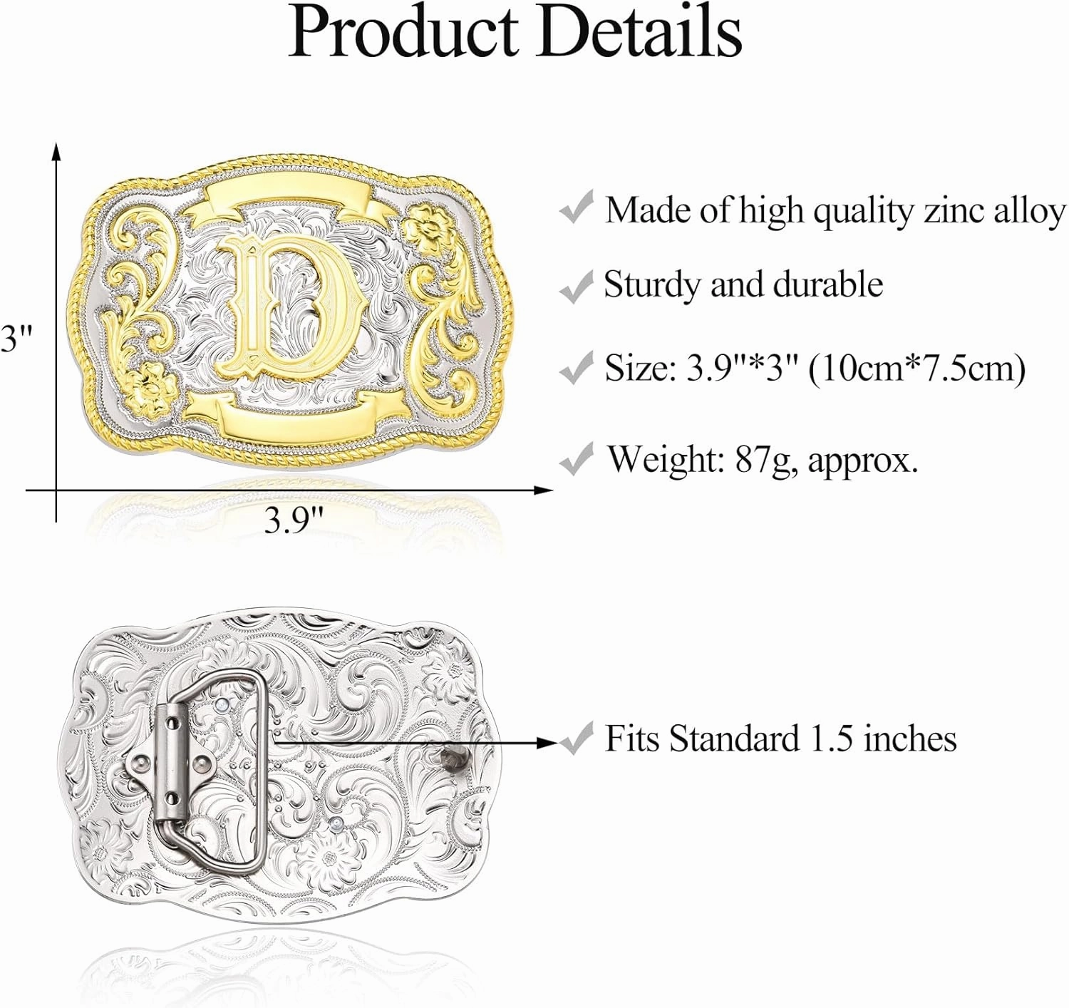Western Initial Letter ABC to XYZ Belt Buckle for Men Women, Golden Capital Belt Buckle Jeans Accessory