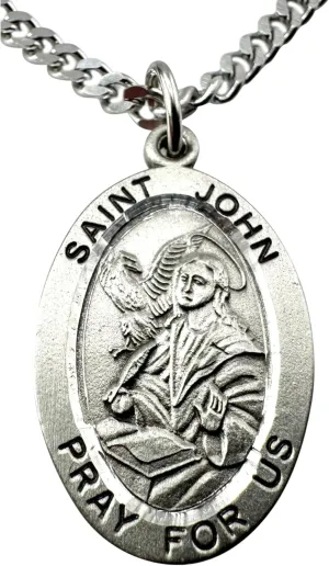 Westmon Works St John Pewter Medal Set Medallion on Stainless Steel Chain Boxed with Laminated Holy Card